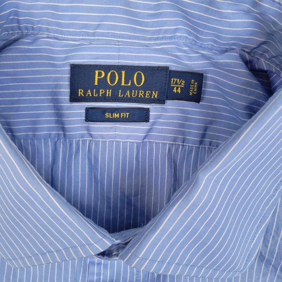 Polo Ralph Lauren Dress Shirt Slim Fit XL 17 1/2 Blue White Pinstripe - Picture 3 of 6
